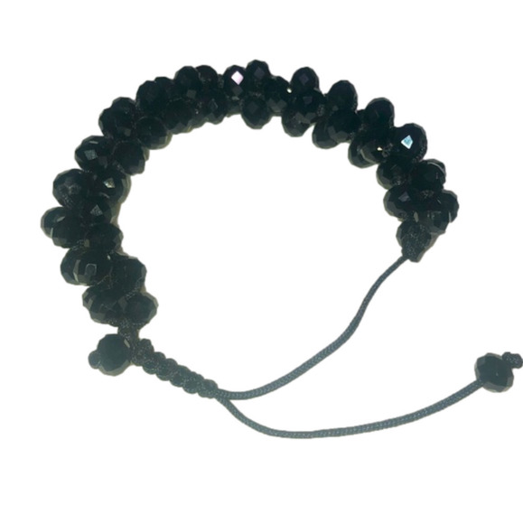 BLACK Crystal Cluster Beaded Adjsutable Woven Cord Bracelet OS - Picture 1 of 3